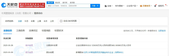 源顺网 小米智造基金入股十风智能科技公司